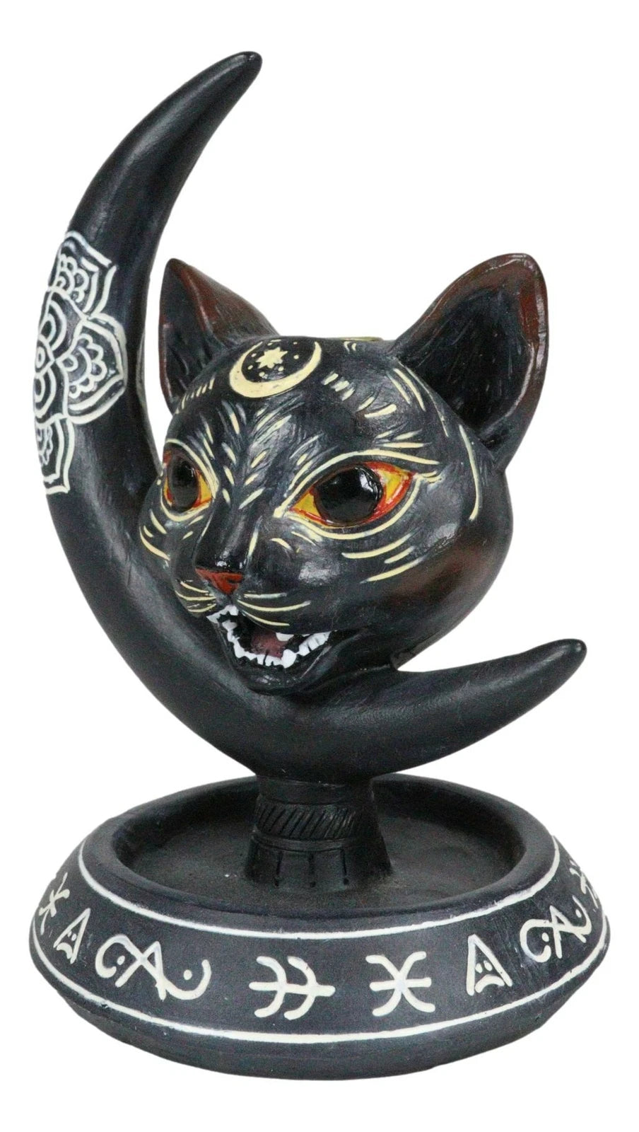 Occult Wicca Sacred Geometry Black Cat Crescent Moon Backflow Incense Burner-9