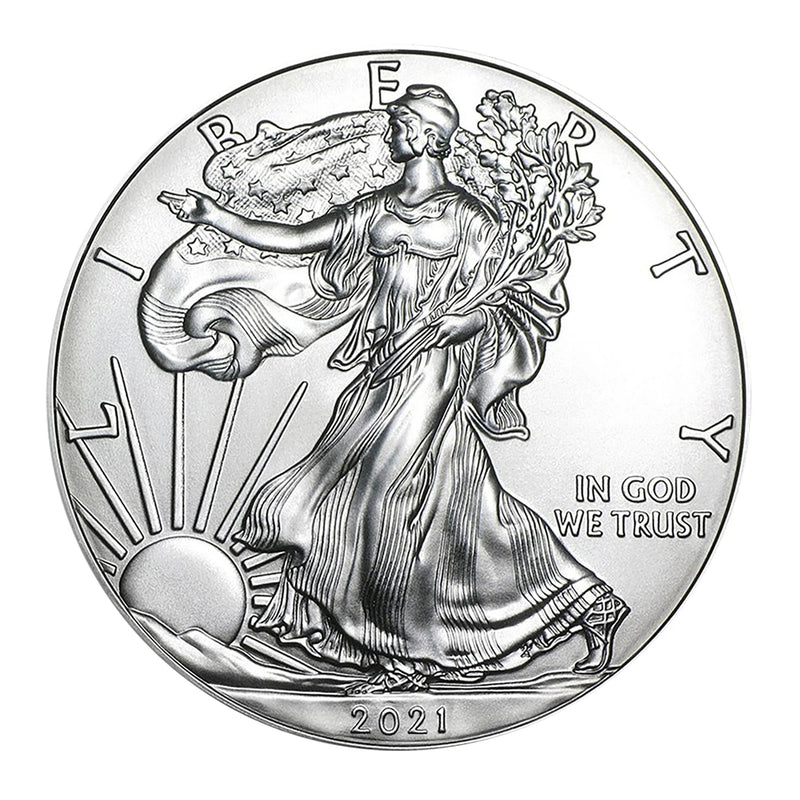 Moneda American Silver Eagle de $1 de 2021 con soporte AirTite, brillante, sin circular-2