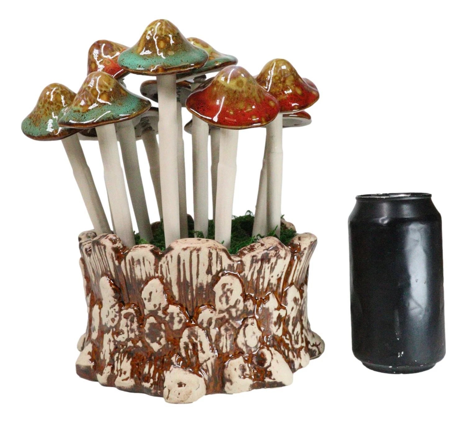 Fairy Garden Colorful 12 Piece Ceramic Mushroom Picks With Planter Holder Set-6