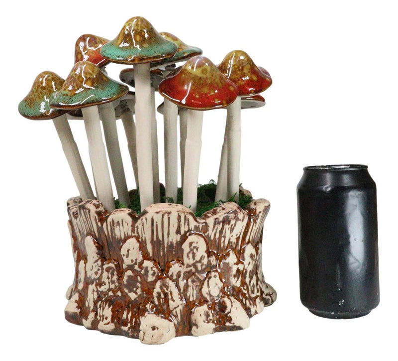 Fairy Garden Colorful 12 Piece Ceramic Mushroom Picks With Planter Holder Set-6