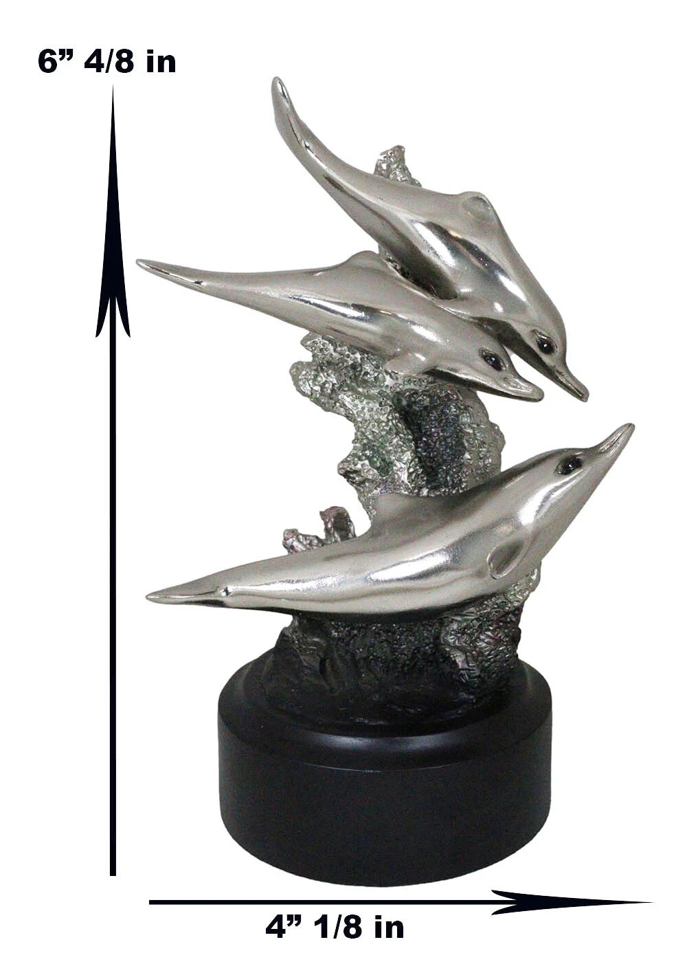 Nautical Marine Sea Dolphins By Coral Reef Silver Electroplated Resin Figurine-9