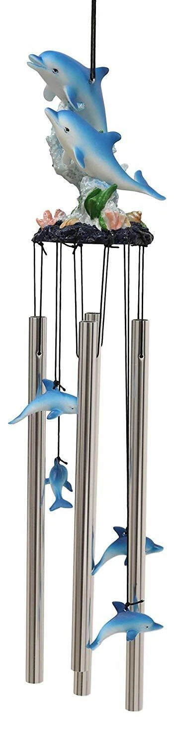 Nautical Marine Dolphin Family Swimming by Coral Reef Wind Chime 21" Long-7