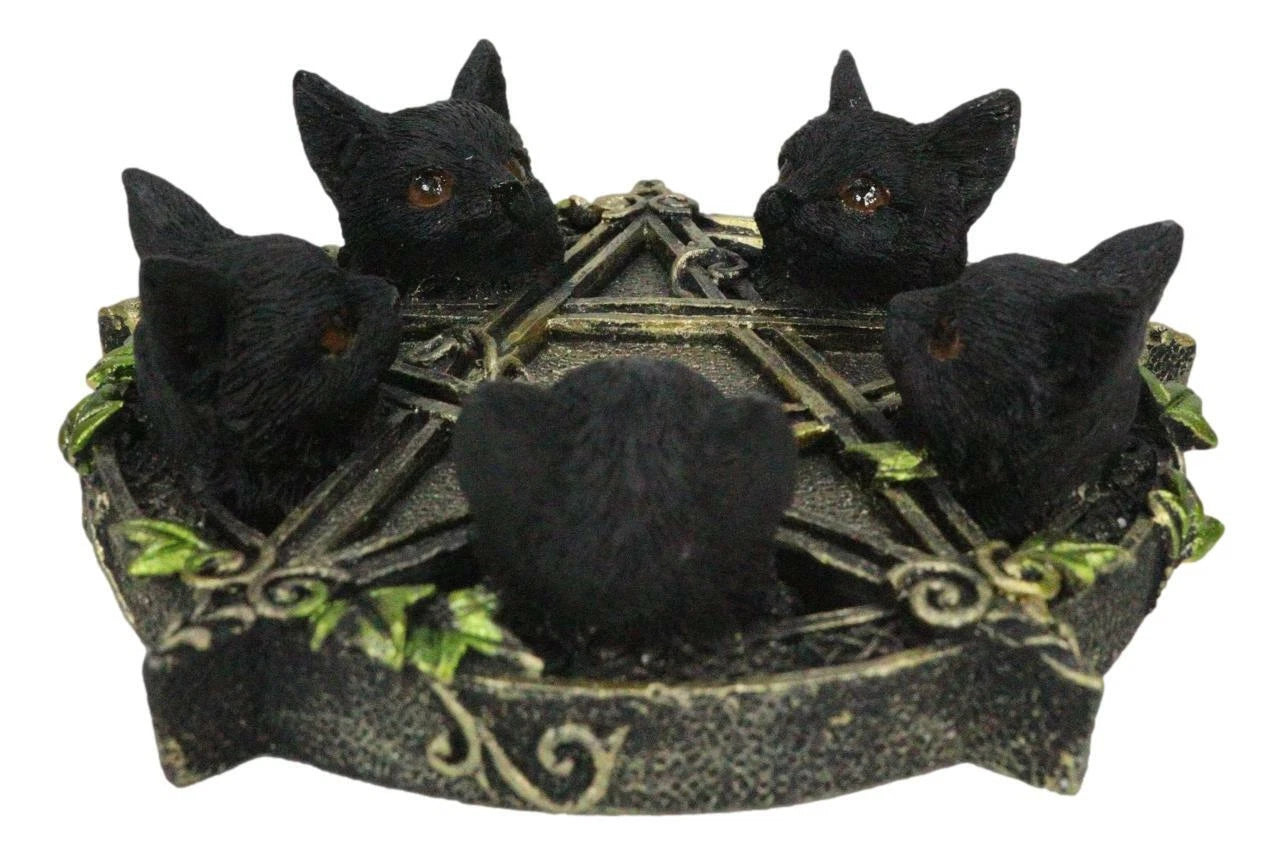 Celtic Wiccan Pentagram Ivy Penta 5 Black Cats Witching Hour Incense Burner-8