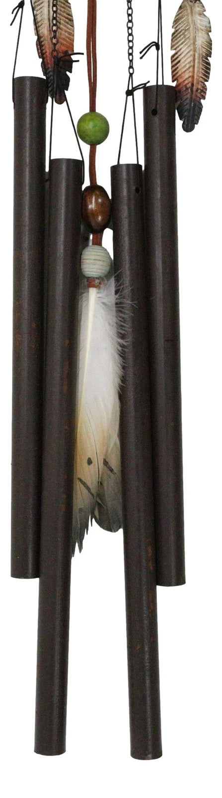 Southwest Boho Chic Indian Chief Headdress Feathers Turquoise Rocks Wind Chime-8