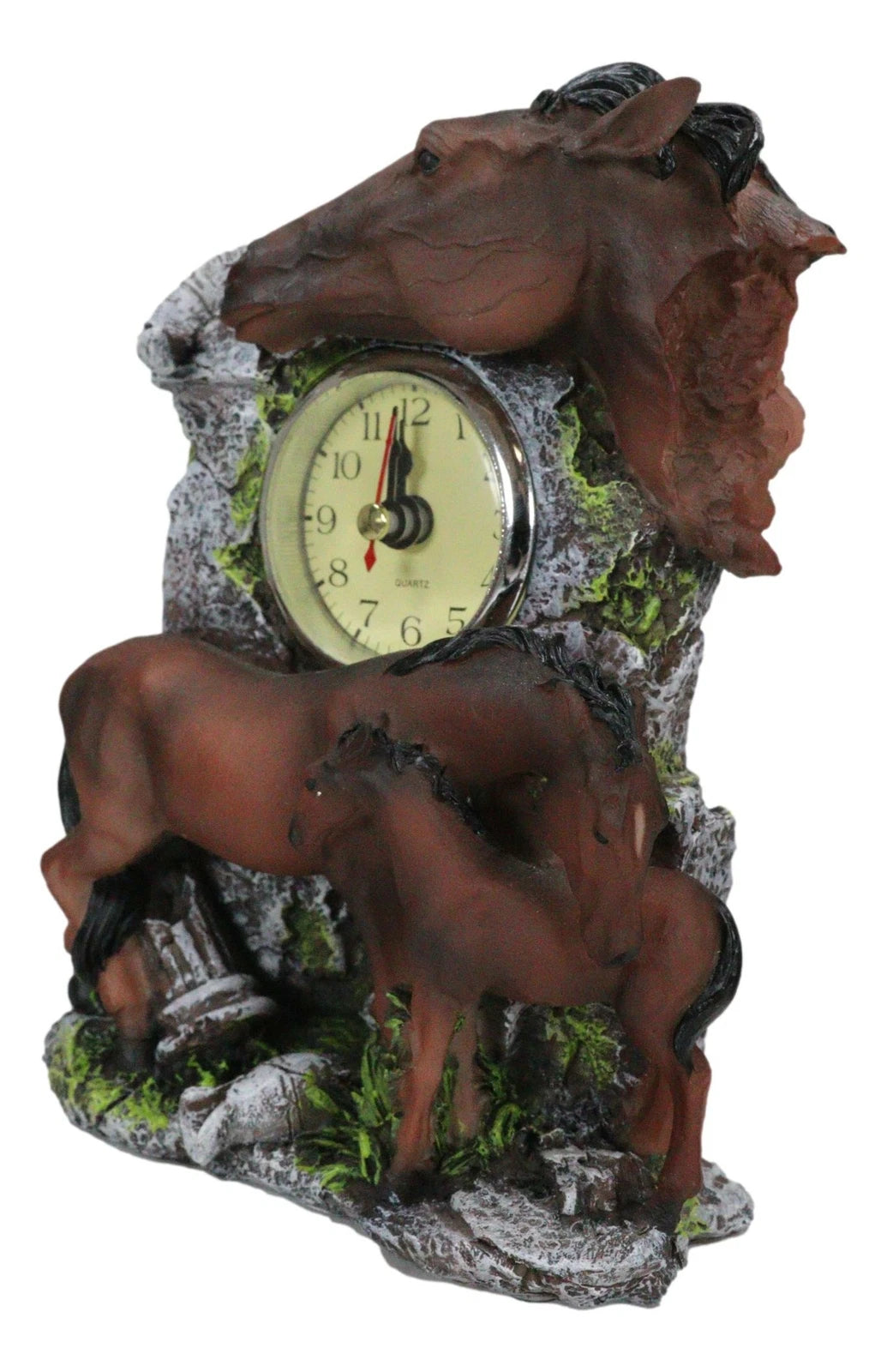 Brown Chestnut Stallion Horse Mare Stallion And Foal Family Desktop Table Clock-8