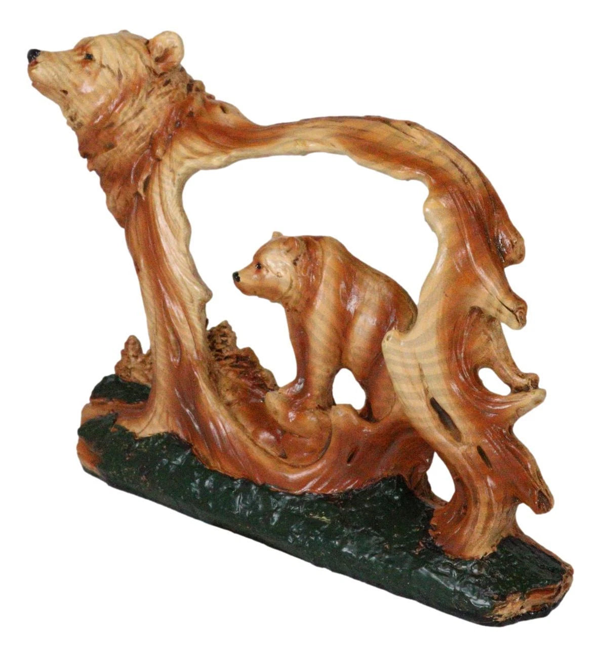Rustic Faux Wood Wildlife Grizzly Bear With Cub Roaming The Forests Figurine-9