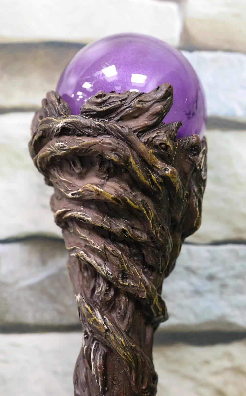 Bastón de vides retorcidas del mago Merlín con mango de orbe morado, 170 cm de largo-8