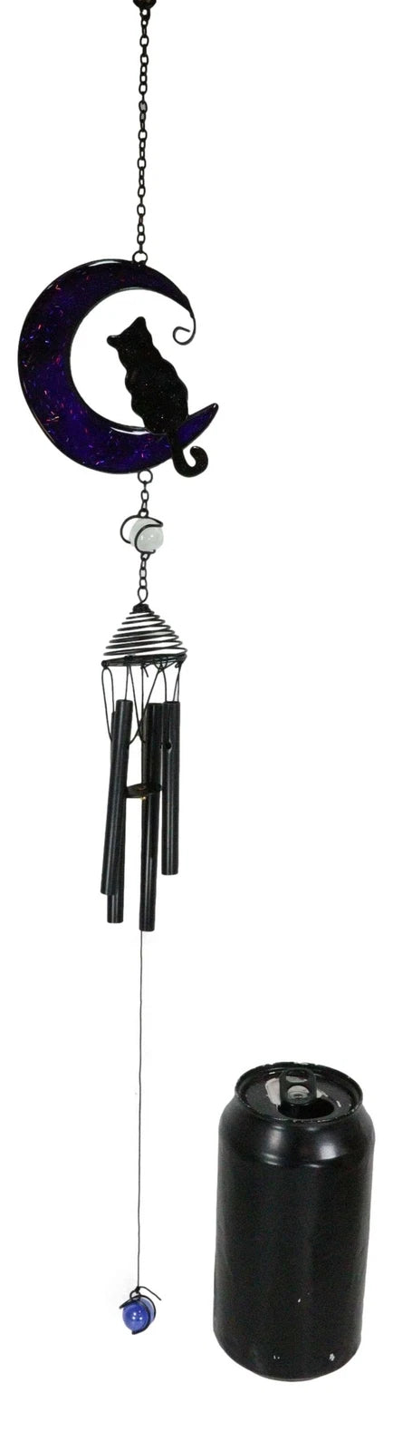 Witchcraft Black Cat On Purple Crescent Moon Stained Glass Wind Chime Suncatcher-8