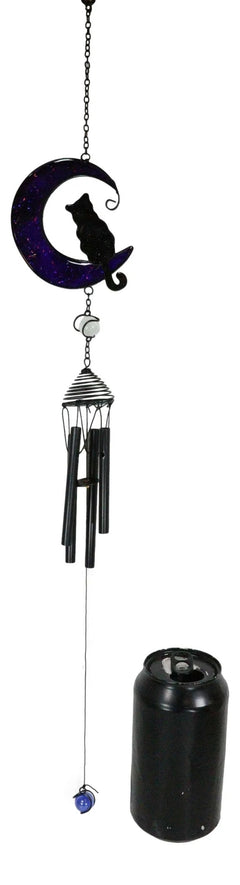 Witchcraft Black Cat On Purple Crescent Moon Stained Glass Wind Chime Suncatcher-8
