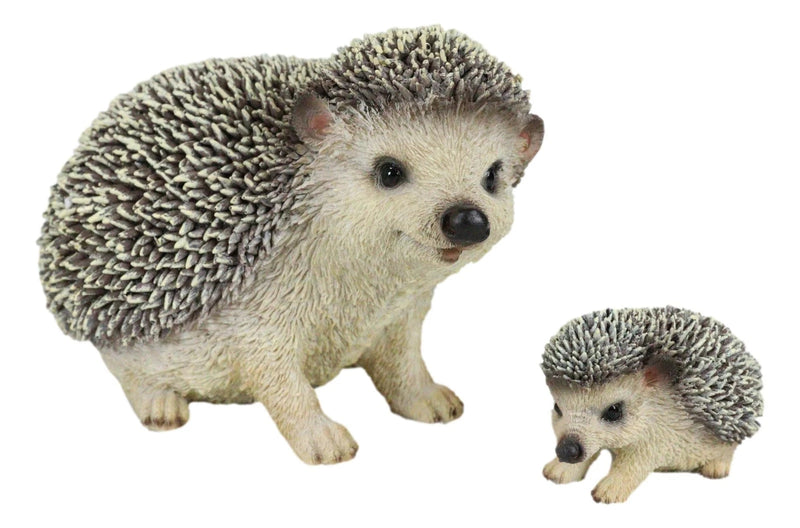 Set Of 2 Wildlife Animals Realistic Mother Hedgehog With Baby Hoglet Figurines-2
