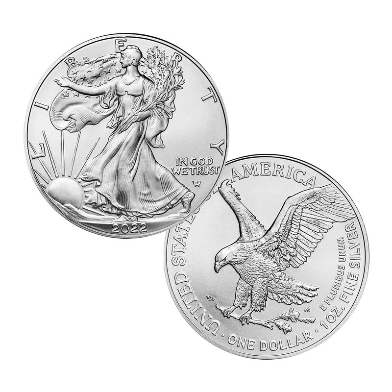 Moneda American Silver Eagle brillante sin circular de $1 de 2022, tipo 2-1