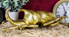 Large Gold Resin Rhinoceros Beetle Wall Sculpture Or Table Decor Figurine-9