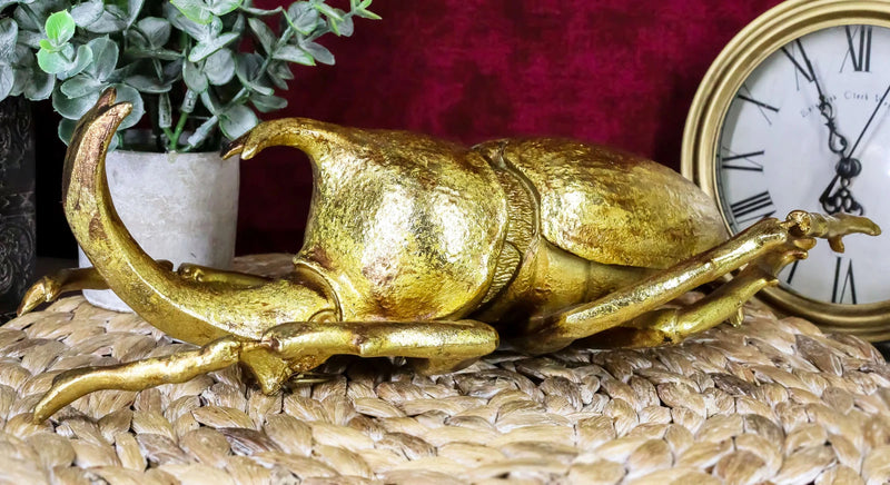 Large Gold Resin Rhinoceros Beetle Wall Sculpture Or Table Decor Figurine-9