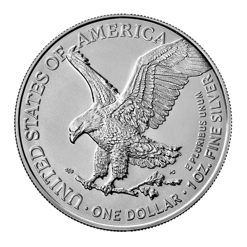 Moneda American Silver Eagle brillante sin circular de $1 de 2022, tipo 2-3