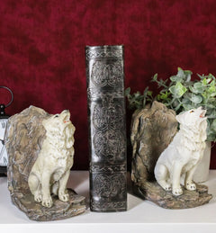 Wardens Of The North Howling Gray And White Wolves Bookends Wolf Figurine Set-2