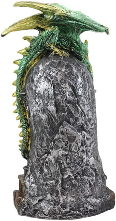 Green Dragon Perching On Celtic Arch Columns With Red Wyrmling LED Light Statue-9