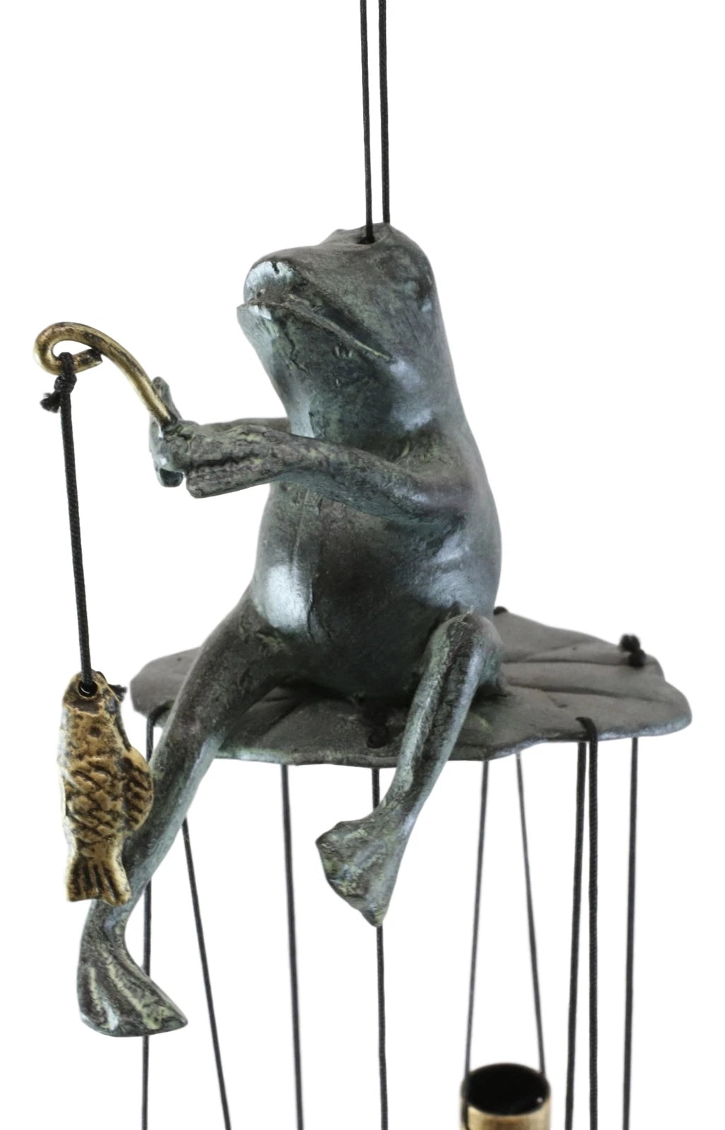 Aluminum Whimsical Summer Pastime Green Frog Fishing In The Pond Tube Wind Chime-5