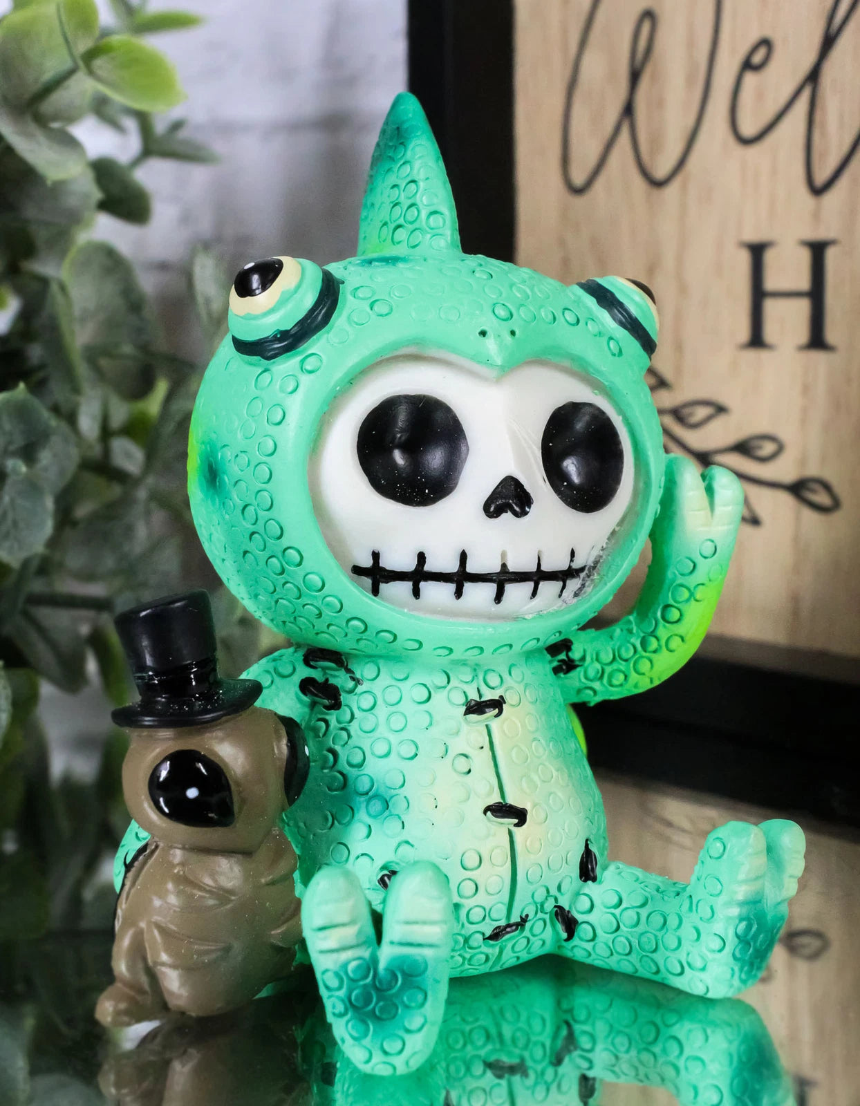 Furrybones Camo The Chameleon With Cricket Figurine 3"H Skeleton Furry Bones-2