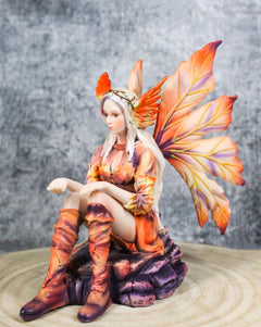 Goddess of Fire Elemental Pixie Fairy in Ember Pyre Dress Sitting Figurine-1
