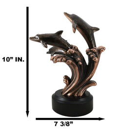 Bronze Electroplated Three Bottlenose Dolphins Riding Over Ocean Waves Statue-8