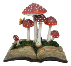 Enchanted Fairy Garden Toadstool Mushrooms Sprouting from Spell Book Figurine-8