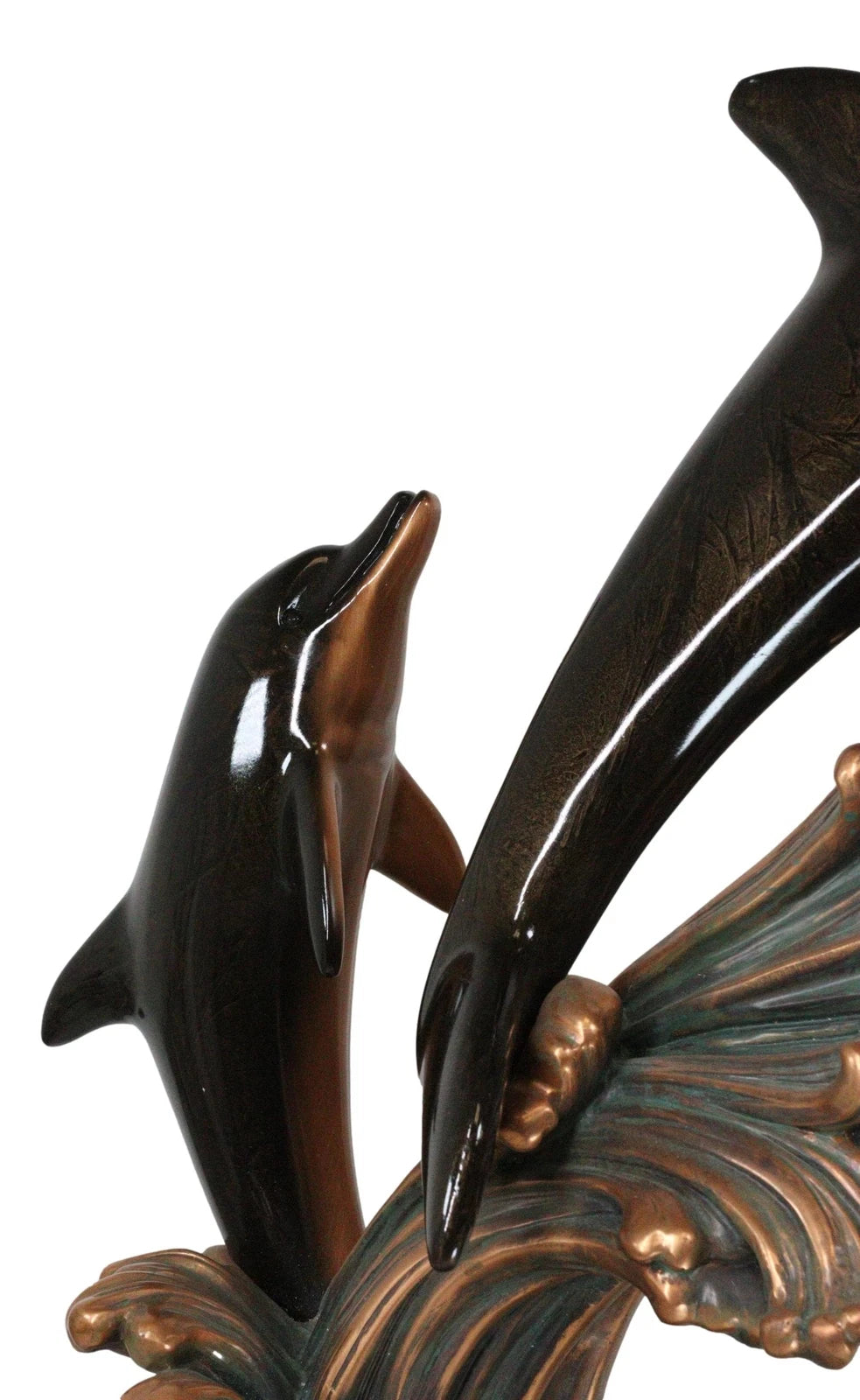 Large 23"H Nautical Marine 2 Bottlenose Dolphins Leaping Over Ocean Waves Statue-10