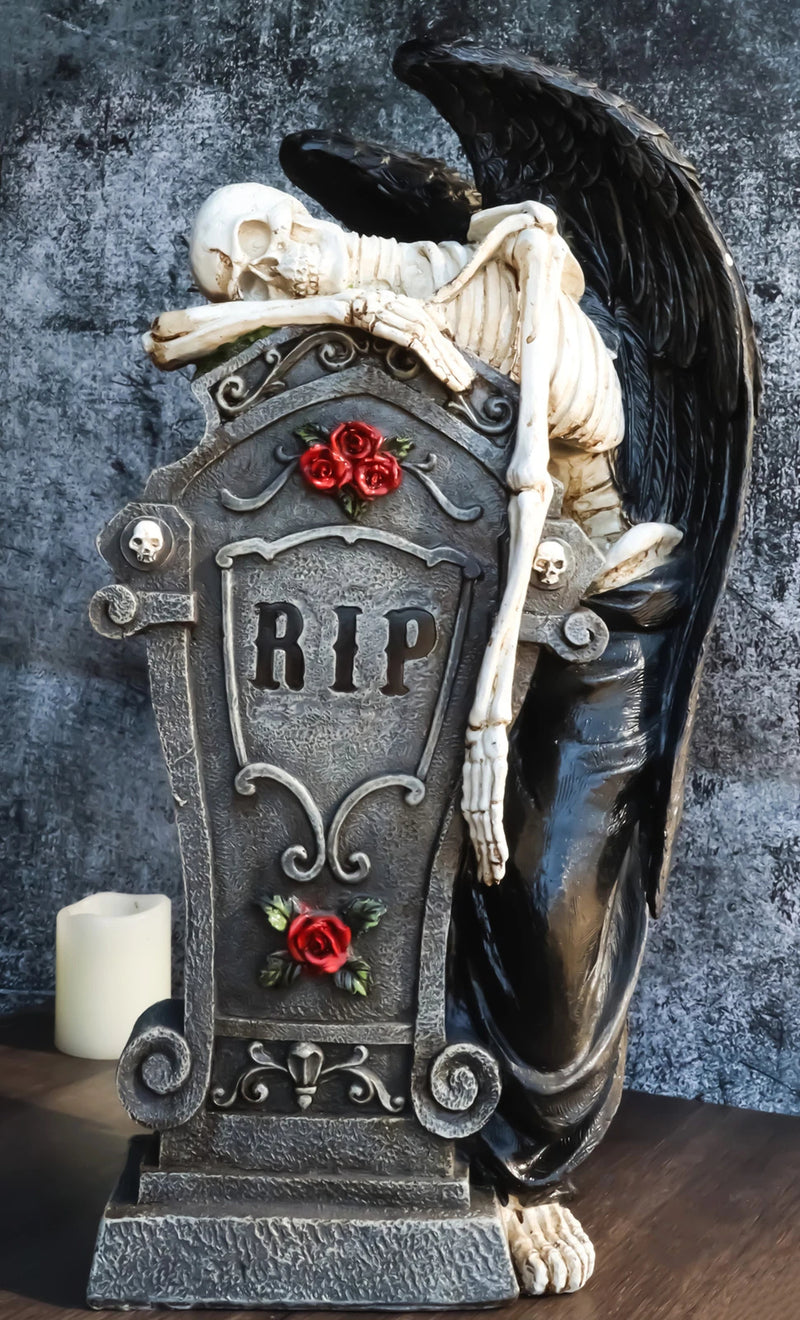 Large Winged Death Angel Grim Reaper Skeleton By Graveyard Tombstone Figurine-8
