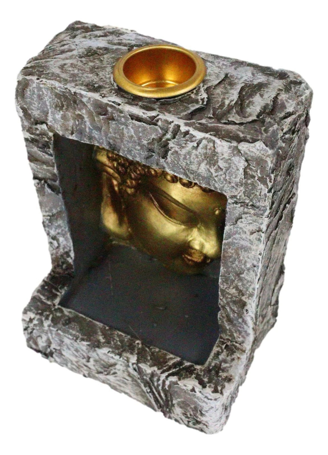 Gautama Buddha Face Faux Stone Mini Relief Bracket Backflow Incense Cone Burner-8