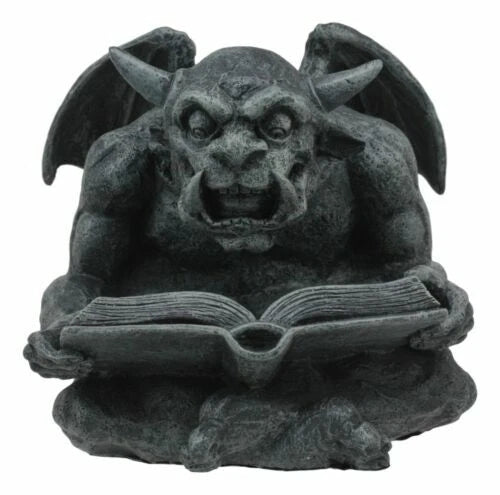 Notre Dame Horned Gargoyle With Spell Book Statue Demonic Bibliography Watchman-8