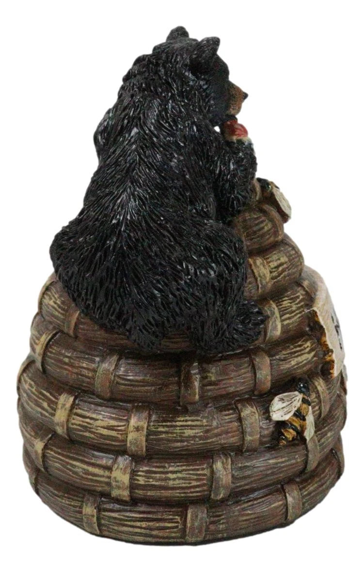 Rustic Forest Black Bear Climbing On Honey Beehive with Bumblebees Figurine-8