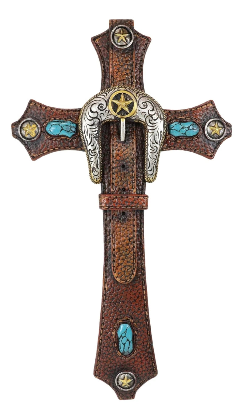 Set of 3 Rustic Western Turquoise Rocks Belt Buckle Conchos Wall Crosses Decor-8
