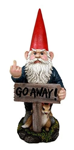 "Go Away!" Gnome Dwarf Not Welcome Statue 17.75"H Patio Outdoor Figurine-9
