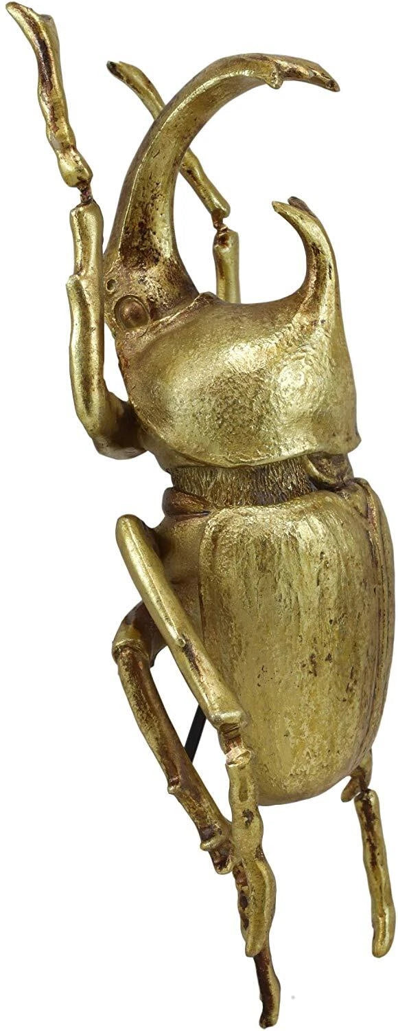 Large Gold Resin Rhinoceros Beetle Wall Sculpture Or Table Decor Figurine-7