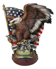 Bald Eagle With Crossed Rifles Soldier Helmet By Star Spangled US Flag Figurine-5