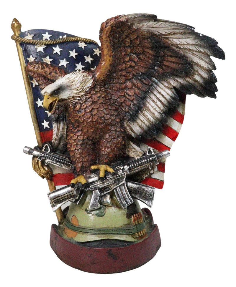 Bald Eagle With Crossed Rifles Soldier Helmet By Star Spangled US Flag Figurine-5
