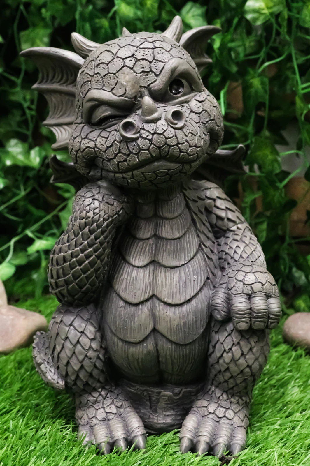 The Thinker Whimsical Garden Dragon Statue 10"H Cute Baby Dragon Winking Eye-1