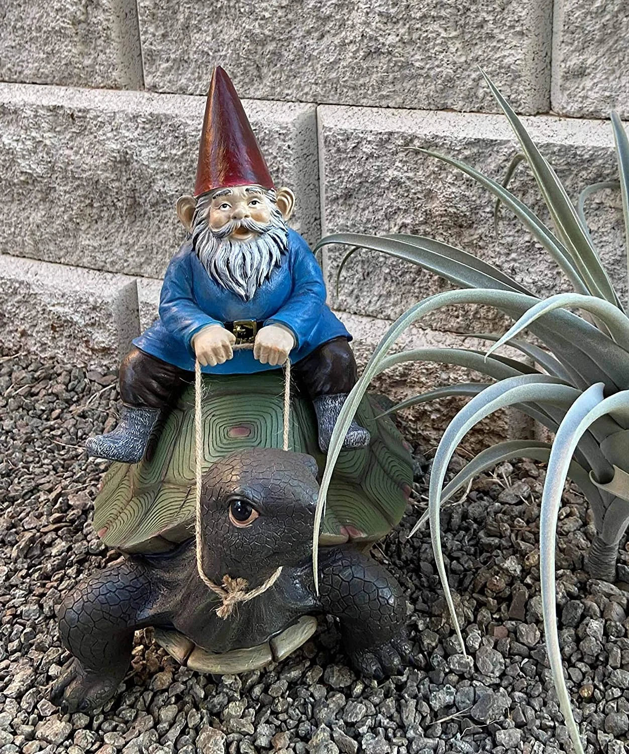 Large Whimsical Mr. Gnome Riding Giant Turtle Garden Statue 17.25" L-7