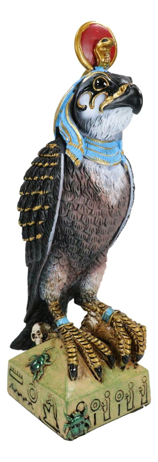 Egyptian Sky God Horus Falcon Bird With Pschent On Hieroglyphic Base Figurine-8