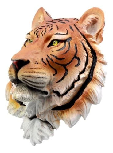Orange Bengal Tiger Wall Bust Sculpture Tropical Jungle Predator Figure-6