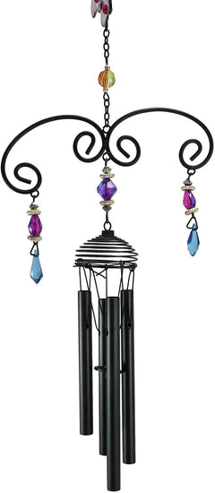 Purple Butterfly Stained Glass With Gemstones Copper Wind Chime Garden Patio-7