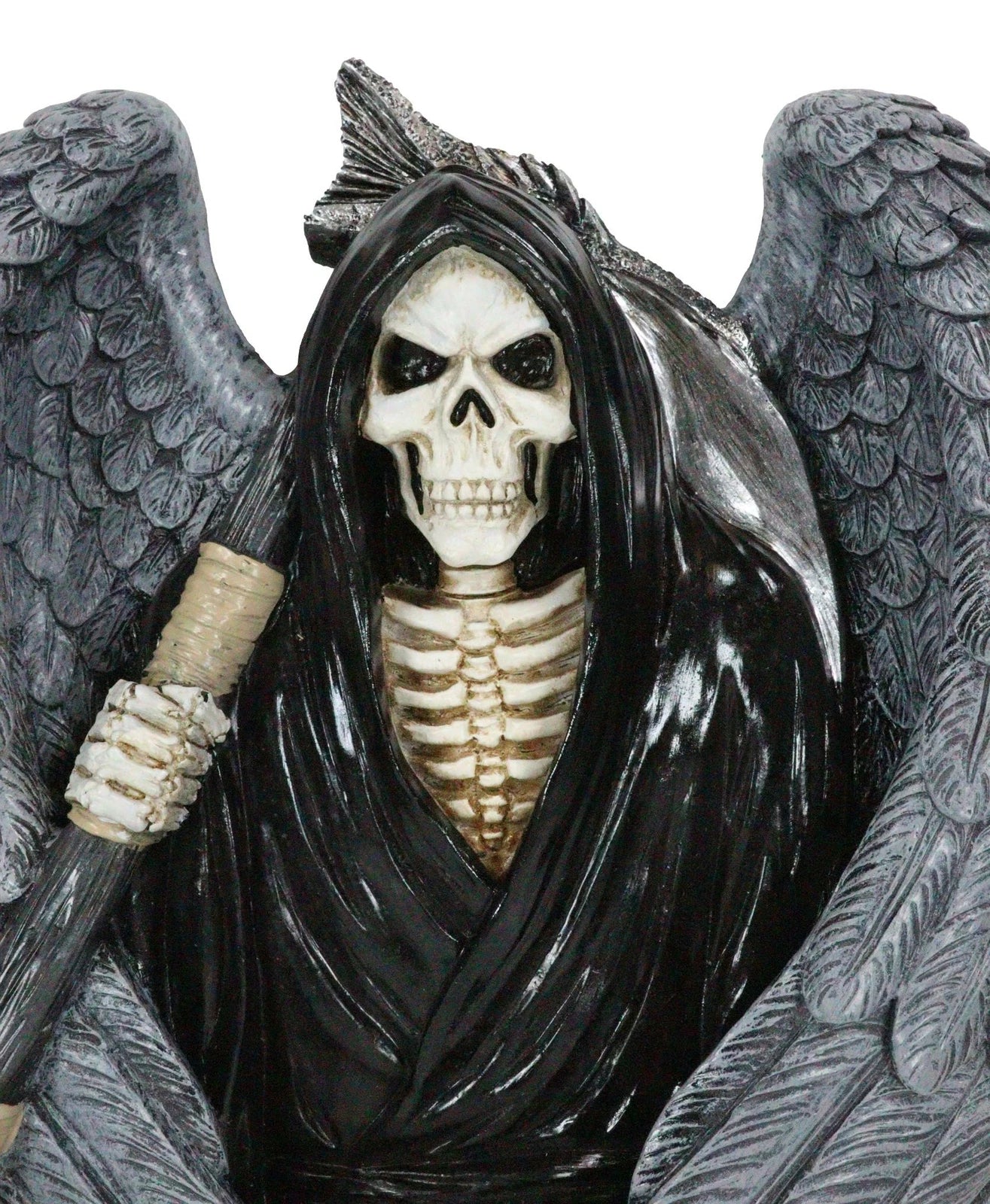 Gothic Grim Reaper Skeleton with Angel Wings Holding Scythe Heart Wall Decor-9