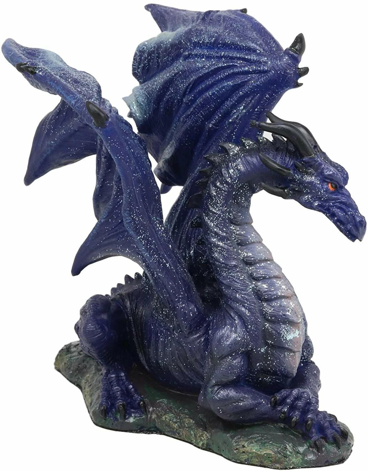 Estatua de dragón de medianoche azul brillante de fantasía en reposo, 20 cm de largo, Tierra de los Dragones-5