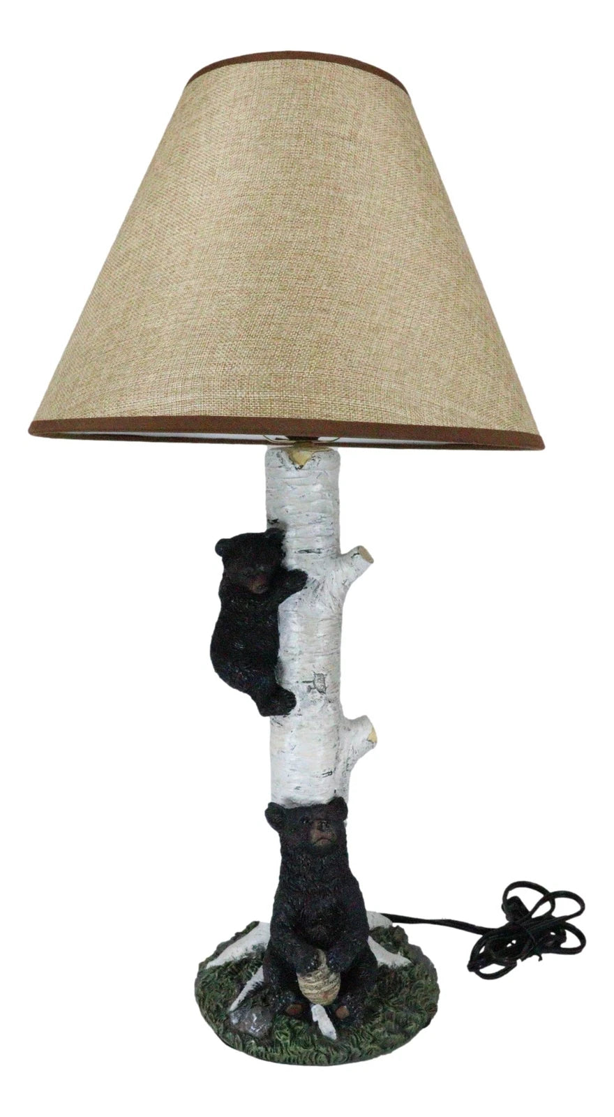 Climbing Black Bear Cub On Birchwood Tree With Mother And Beehive Table Lamp-10
