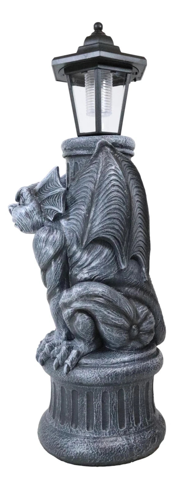 Gothic Crouching Winged Gargoyle Statue With Solar LED Lantern Light Post 20"H-8