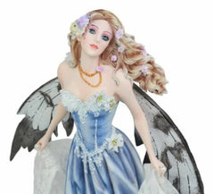 Last Light Ethereal Bridal Fairy Statue With Embroidered Sheer Fabric Decor Art-9