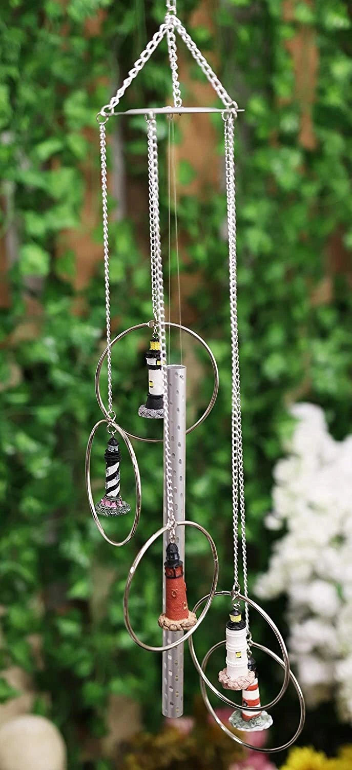 Five Ring World Famous Light Houses Decor Resonant Relaxing Wind Chime Patio-1