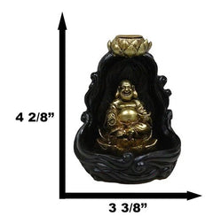 Golden Laughing Buddha Hotei On Black Cloud Lotus Backflow Incense Cone Burner-8