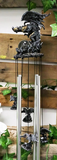 Armored Battle Dragon Crystal Sphere Resonant Relaxing Wind Chime Garden Patio-1