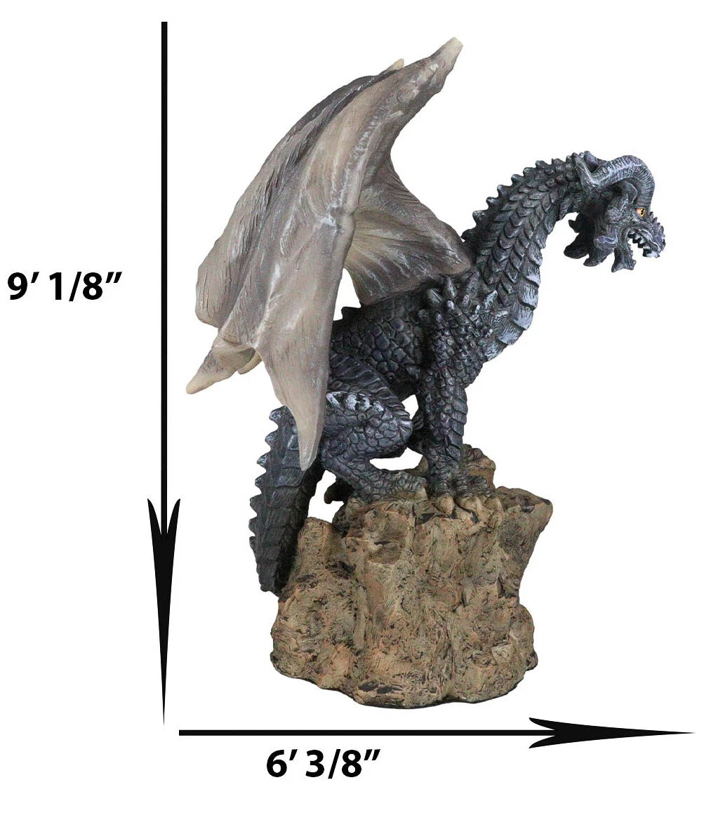 Large Medieval Sentry Abraxas Black Dragon Standing On Stump Rock Statue 9.25"H-5