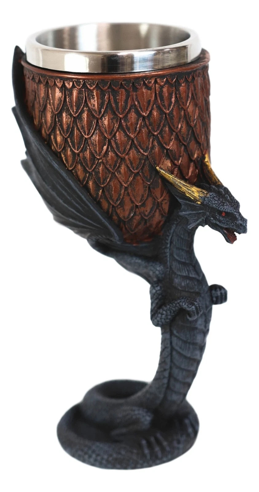 Dragon Scales With Servant Winged Drake Stem Base Drinking Wine Goblet Chalice-10